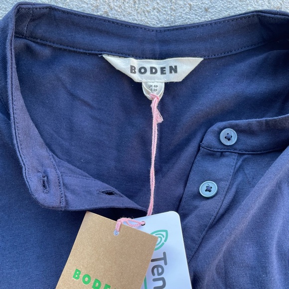 Boden Navy Button Front Shirt Dress Tie Waist Long Sleeve Petite 2 NWT - Picture 2 of 7